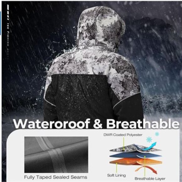 Piscifun Men Ice Fishing Waterproof Insulated Camo Jacket XL Outdoor Performance - Picture 2 of 11